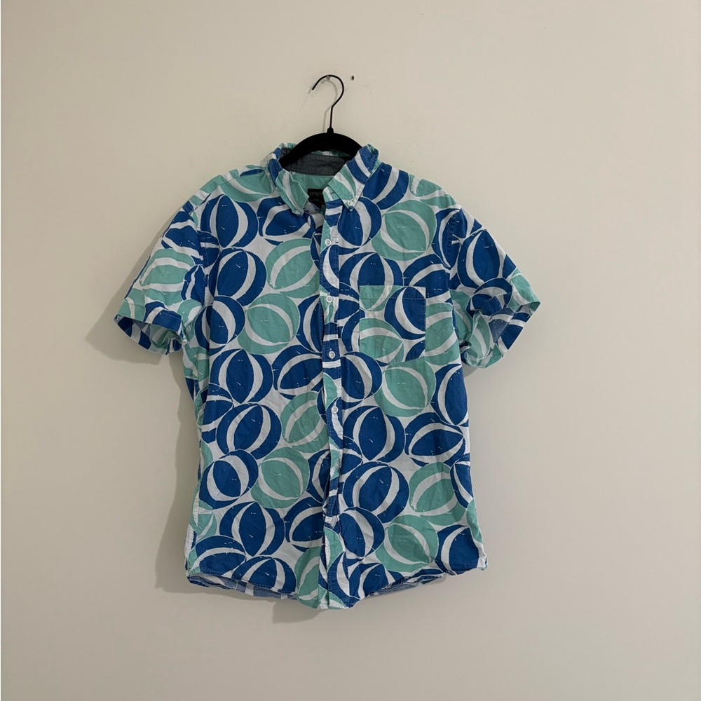 J. Crew Blue and Green Geometric Men's Shirt